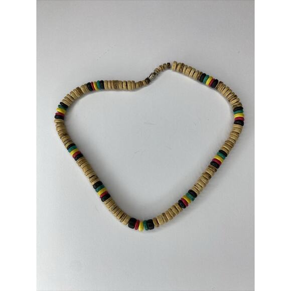 Y2K 90s Shell Rasta Coconut Beaded Necklaces Lot Of 2 Island Hippie Boho - Picture 4 of 11